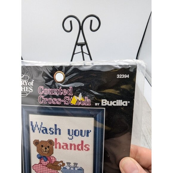 Bucilla Counted Cross-Stitch Kit "Wash Your Hands" 5"x7" Gallery Stitches Bear - Picture 3 of 7